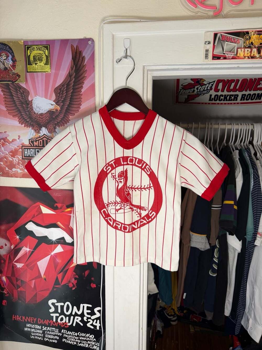 True Vintage 70s St. Louis Cardinals Pinstripe V-Neck Baseball Jersey Youth S